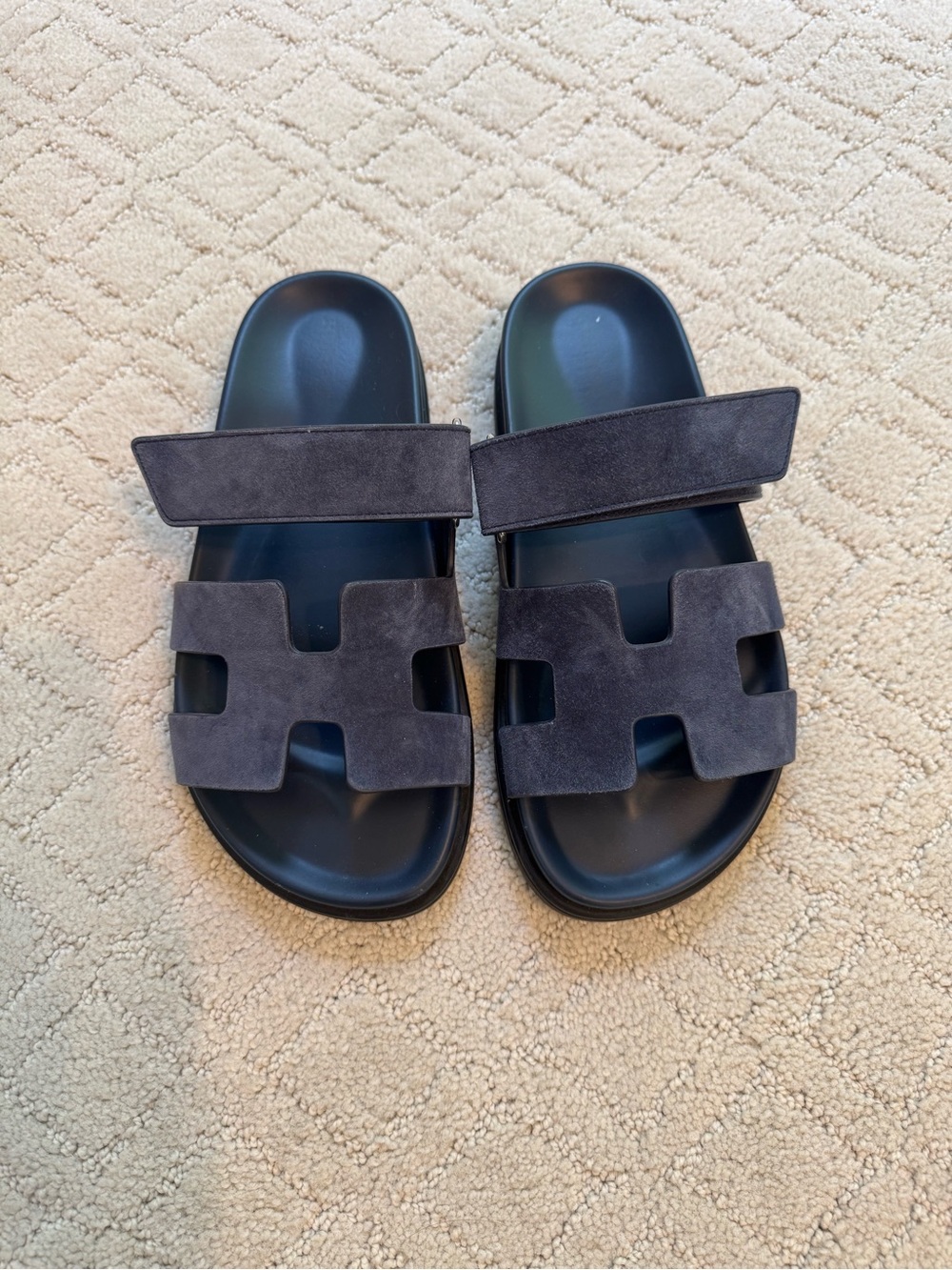 Hermes Chypres Suede Slide Sandals in Navy